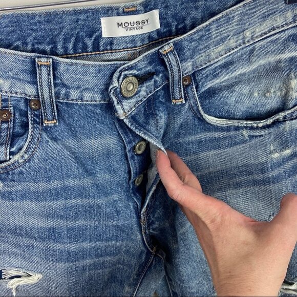 NEW Moussy Vintage Japanese Denim‎ Distressed Straight Blue Jeans Size 26 Button - Picture 4 of 16